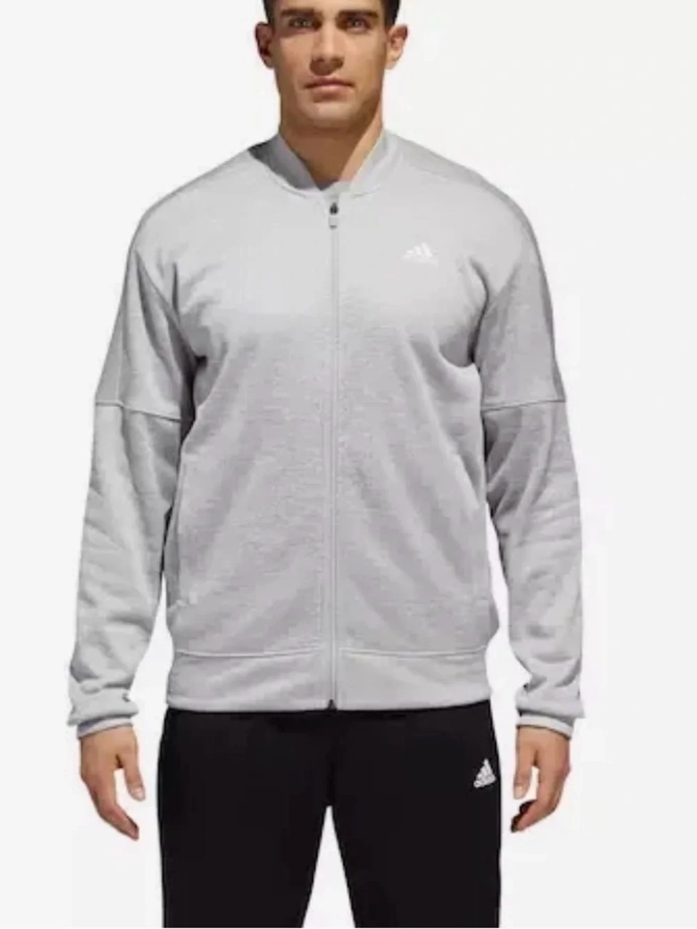 Adidas men’s Athletics Team Issue Fleece Bomber Full Zip Sweatshirt Silver